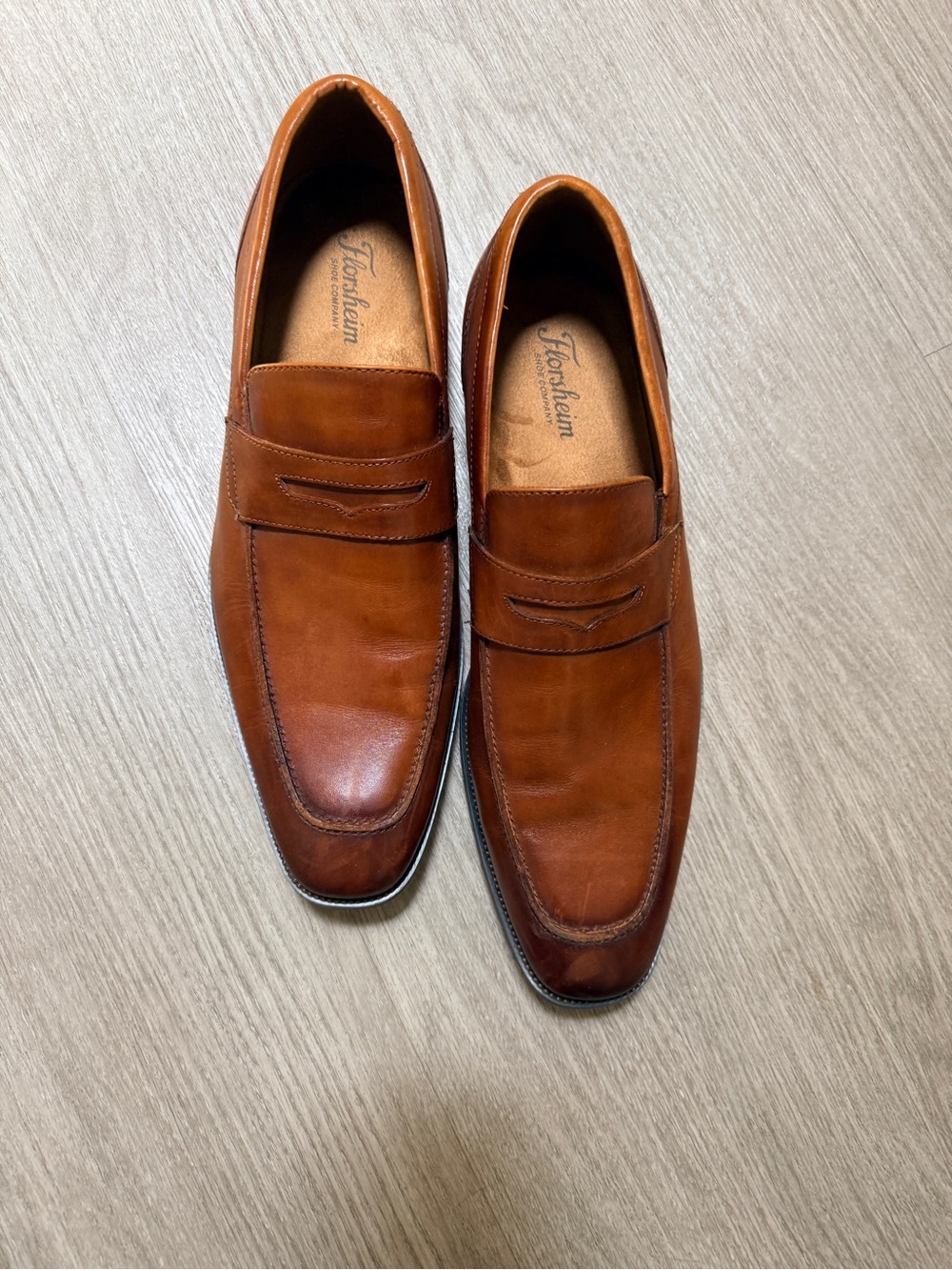 Florsheim Cognac Leather Penny Loafers - Picture 1 of 5